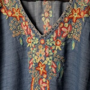 Gorgeous Floral Embroidered V-Neck Dress With Pockets